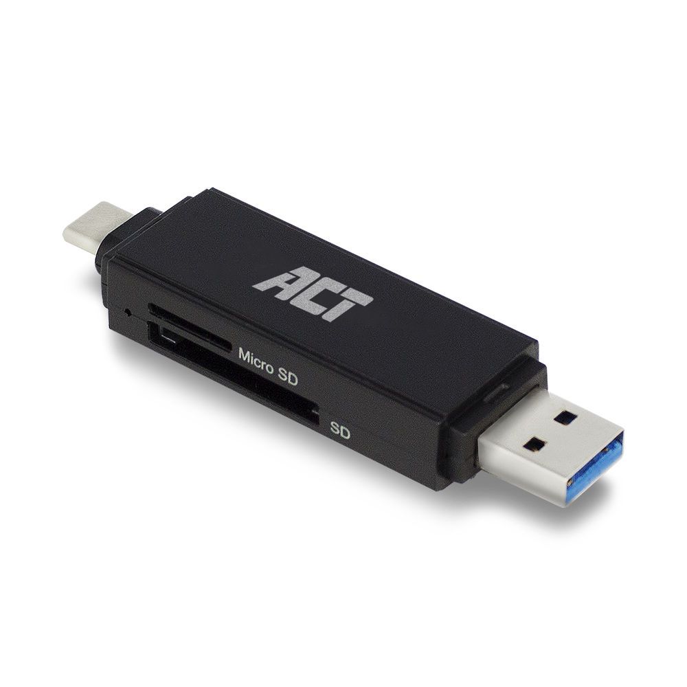 Kártyaolvasó ACT USB-C/USB-A for SD/micro SD Card Reader Black