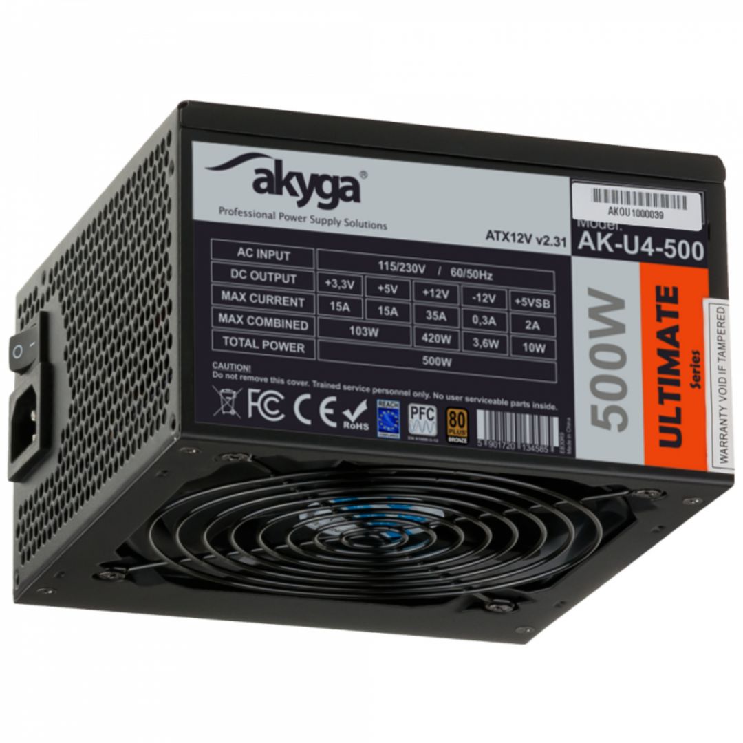 Tápegység Akyga 500W 80+ Bronze ATX AK-U4-500