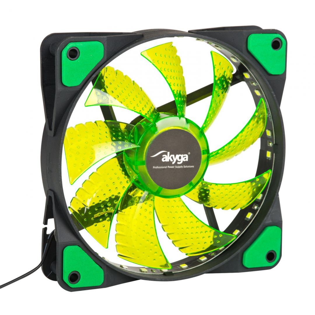 Ventilátorok, Hűtők, Előlapi panelek Akyga AW-12E-BG System Fan 12cm Green LED