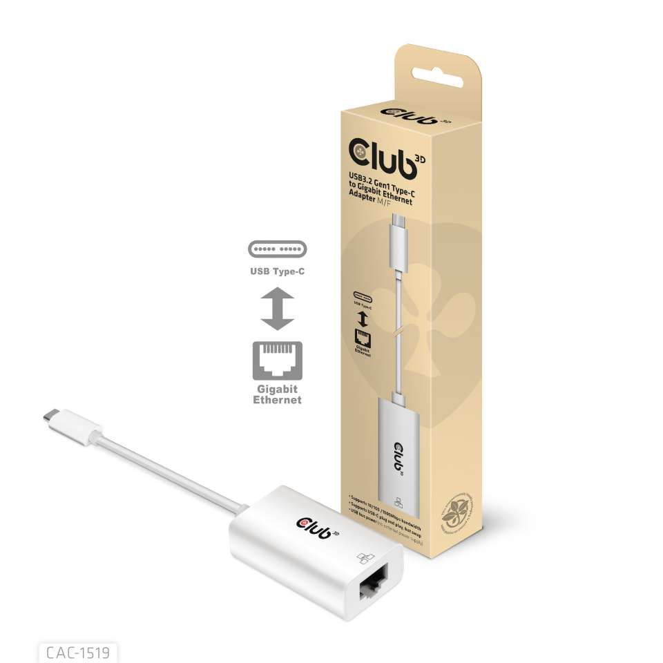 Hálókártya Club3D USB3.2 Gen1 Type-C to Gigabit Ethernet Adapter White