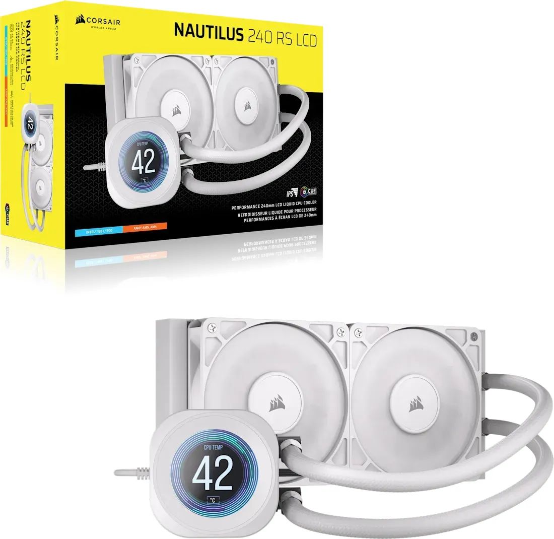 Ventilátorok, Hűtők, Előlapi panelek Corsair Nautilus 240 RS LCD Liquid CPU Cooler White