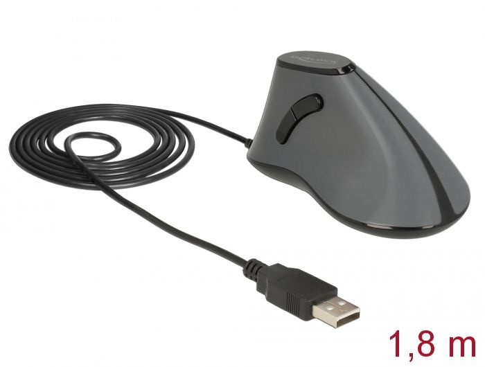 Egér DeLock Ergonomic vertical optical 5-button USB mouse Grey/Black