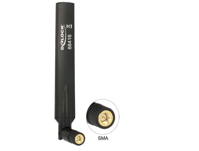 Antenna DeLock GSM / UMTS Antenna SMA plug 1.0 - 3.5 dBi omnidirectional with tilt joint black