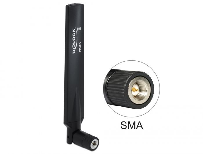 Antenna DeLock LTE Antenna SMA plug 1 - 4 dBi omnidirectional with tilt joint Black