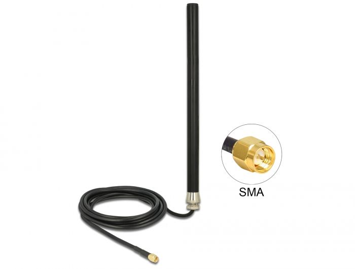 Antenna DeLock LTE UMTS GSM Antenna SMA plug 3 dBi omnidirectional fixed with connection cable RG-58, 3m wall mounting outdoor black