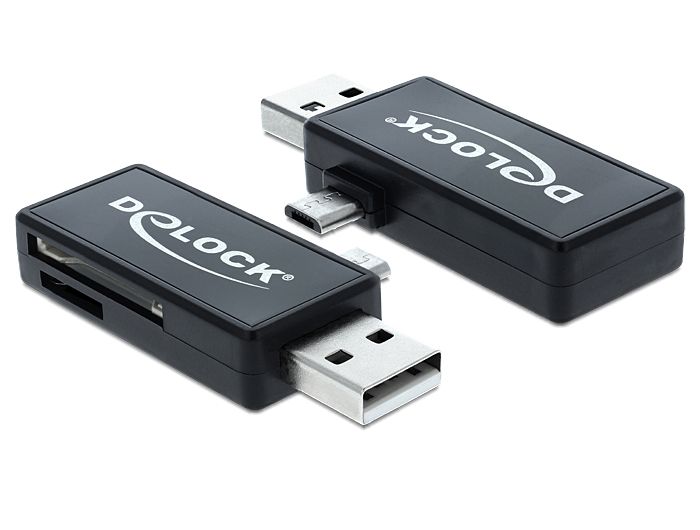 Kártyaolvasó DeLock Micro USB OTG + USB A male Card Reader Black