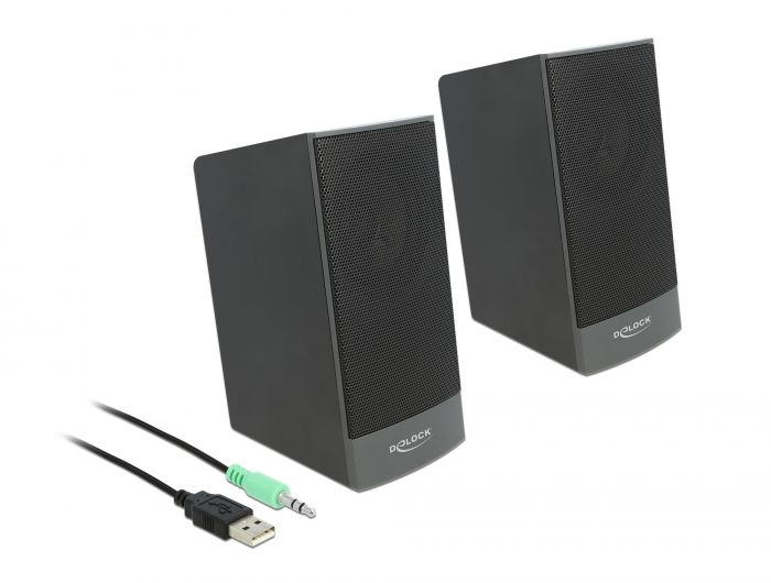 Hangszóró DeLock Stereo 2.0 PC Speaker with 3.5 mm stereo jack male and USB powered Black