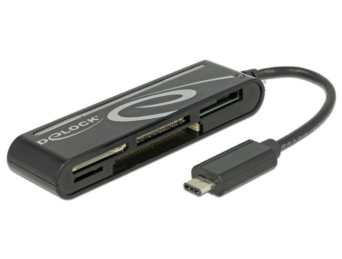 Kártyaolvasó DeLock USB 2.0 USB Type-C male 5 Slots Card Reader Black