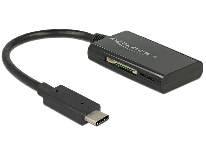 Kártyaolvasó DeLock USB 3.1 Gen 1 USB Type-C male 4 Slots Card Reader Black