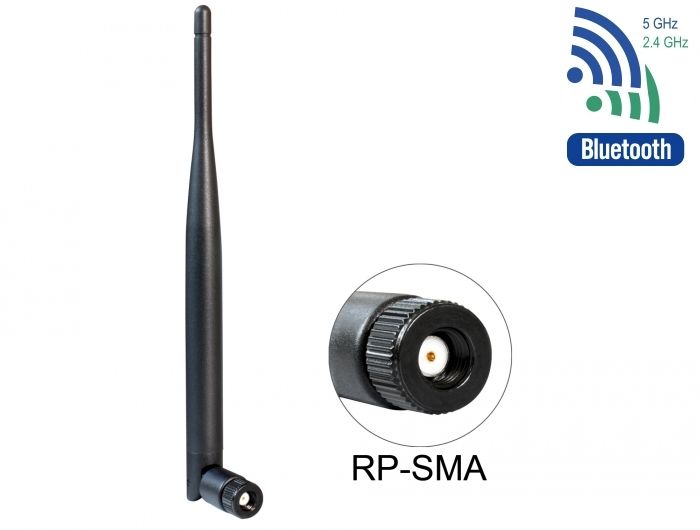 Antenna DeLock WLAN 802.11 ac/a/b/g/n Antenna RP-SMA plug 4 - 5 dBi omnidirectional with tilt joint Black
