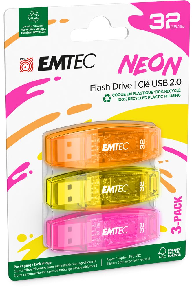 USB Flash RAM Emtec 32GB C410 Neon USB2.0 Colorful (3db)