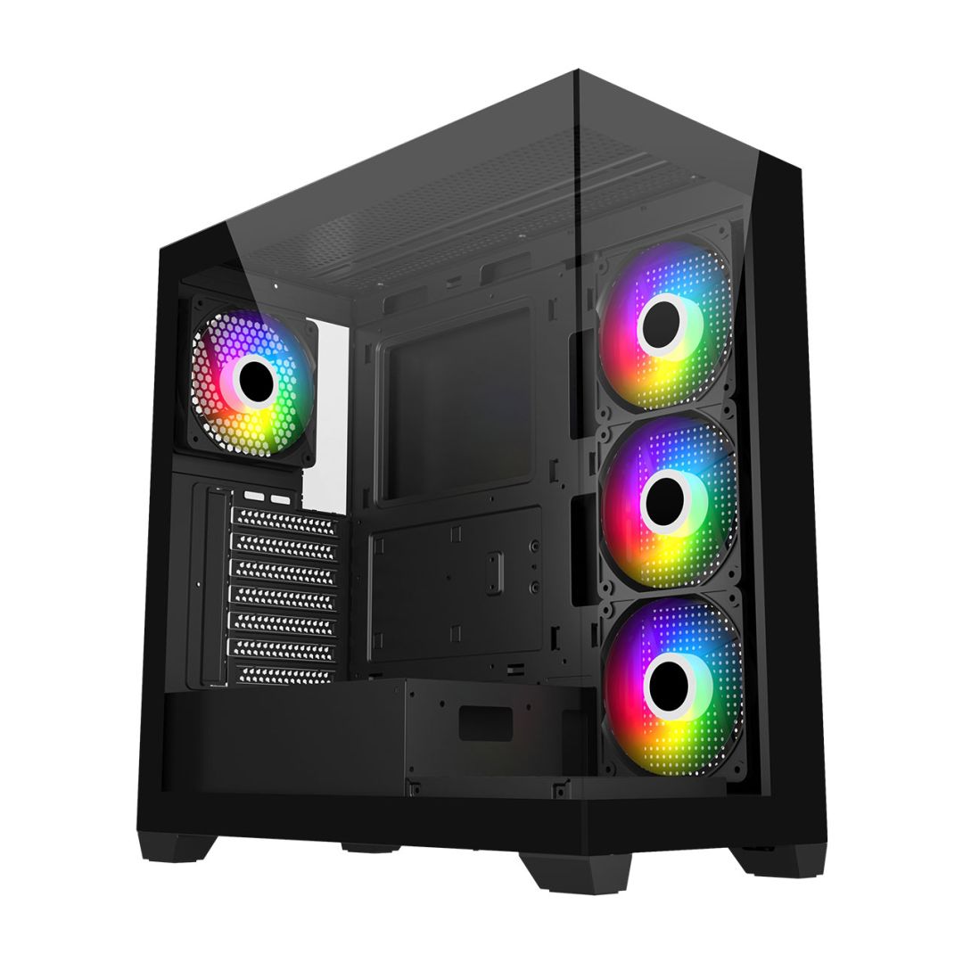 Ház FSP M340 RGB Tempered Glass Black