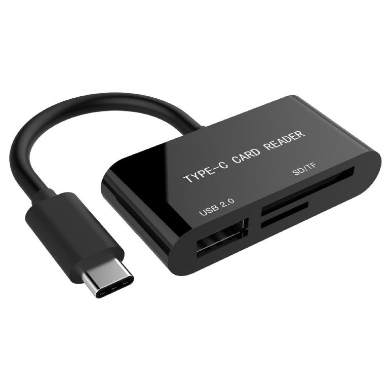 Kártyaolvasó Gembird UHB-CR3-02 Compact USB Type-C SDXC combo Card Reader Black