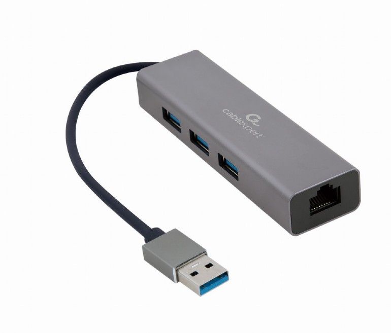 Hálókártya Gembird USB AM Gigabit Network Adapter With 3-port USB 3.0 Hub Grey