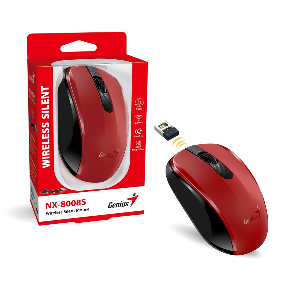 Egér Genius NX-8008S Wireless Silent mouse Red