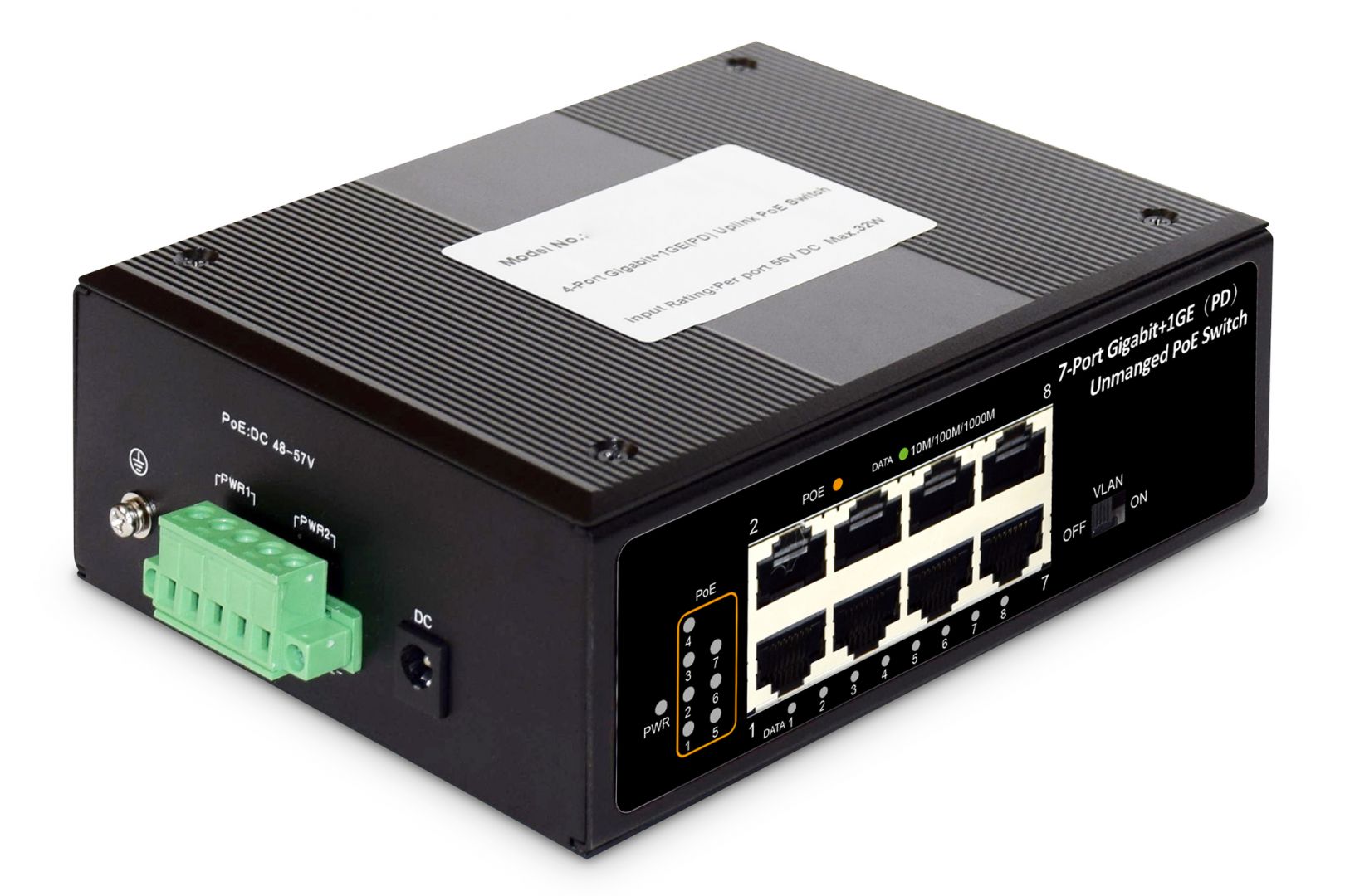 Switch Digitus Industrial 7-port Gigabit PoE+Switch+1 PD-port