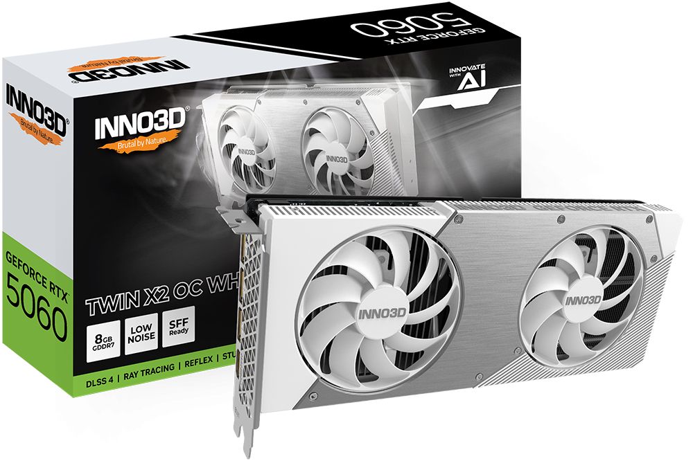 Videókártya Inno3D GeForce RTX5060 8GB DDR7 Twin X2 OC White Videókártya Inno3D GeForce RTX5060 8GB DDR7 Twin X2 OC White