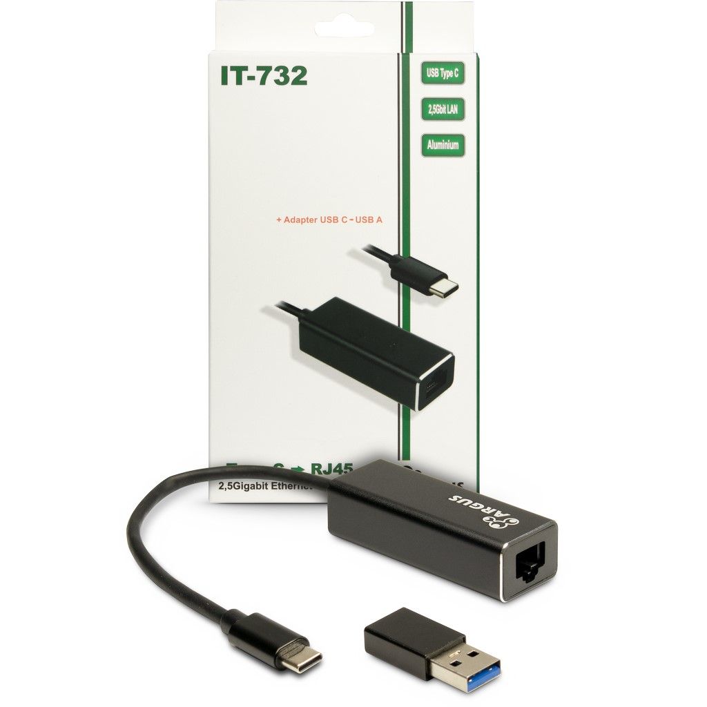 Hálókártya Inter-Tech Argus IT-732 USB-C Gigabit Ethernet Adapter Black