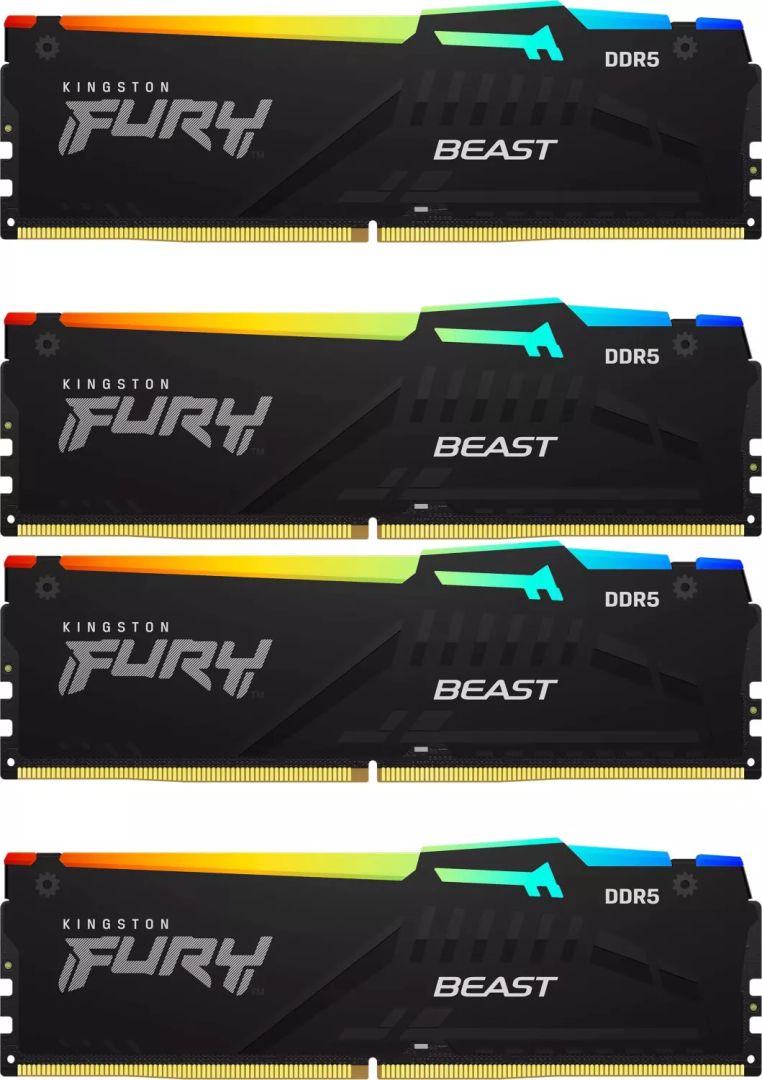 Memória Kingston 128GB DDR5 5200MHz Kit(4x32GB) Fury Beast RGB Black