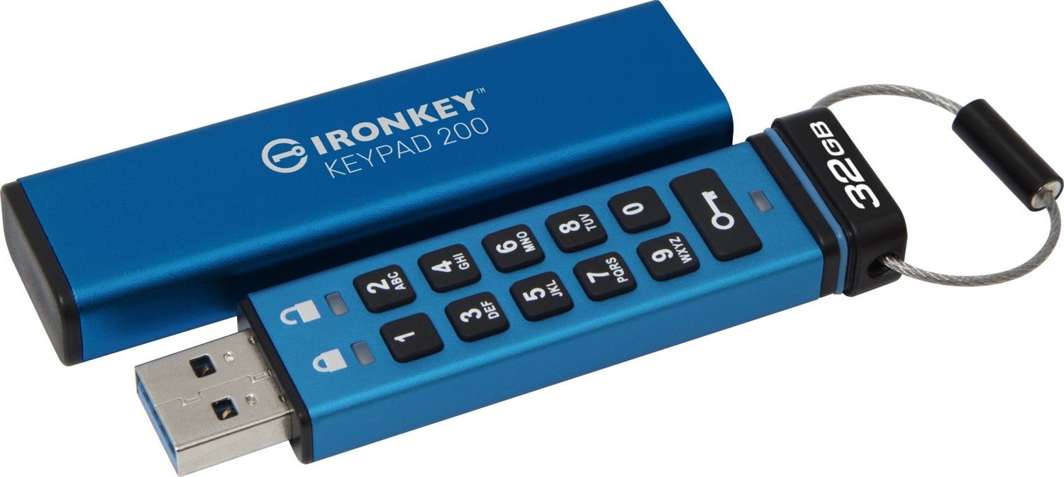 USB Flash RAM Kingston 32GB IronKey Keypad 200 USB3.2 Blue