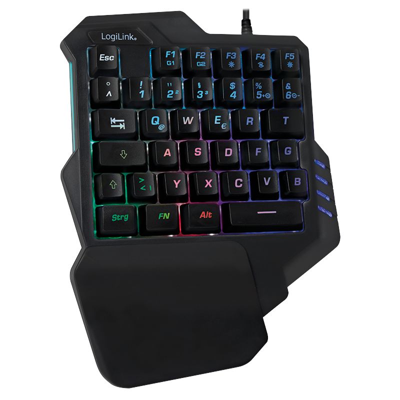 Billentyűzet Logilink Illuminated one-hand gaming keyboard Black
