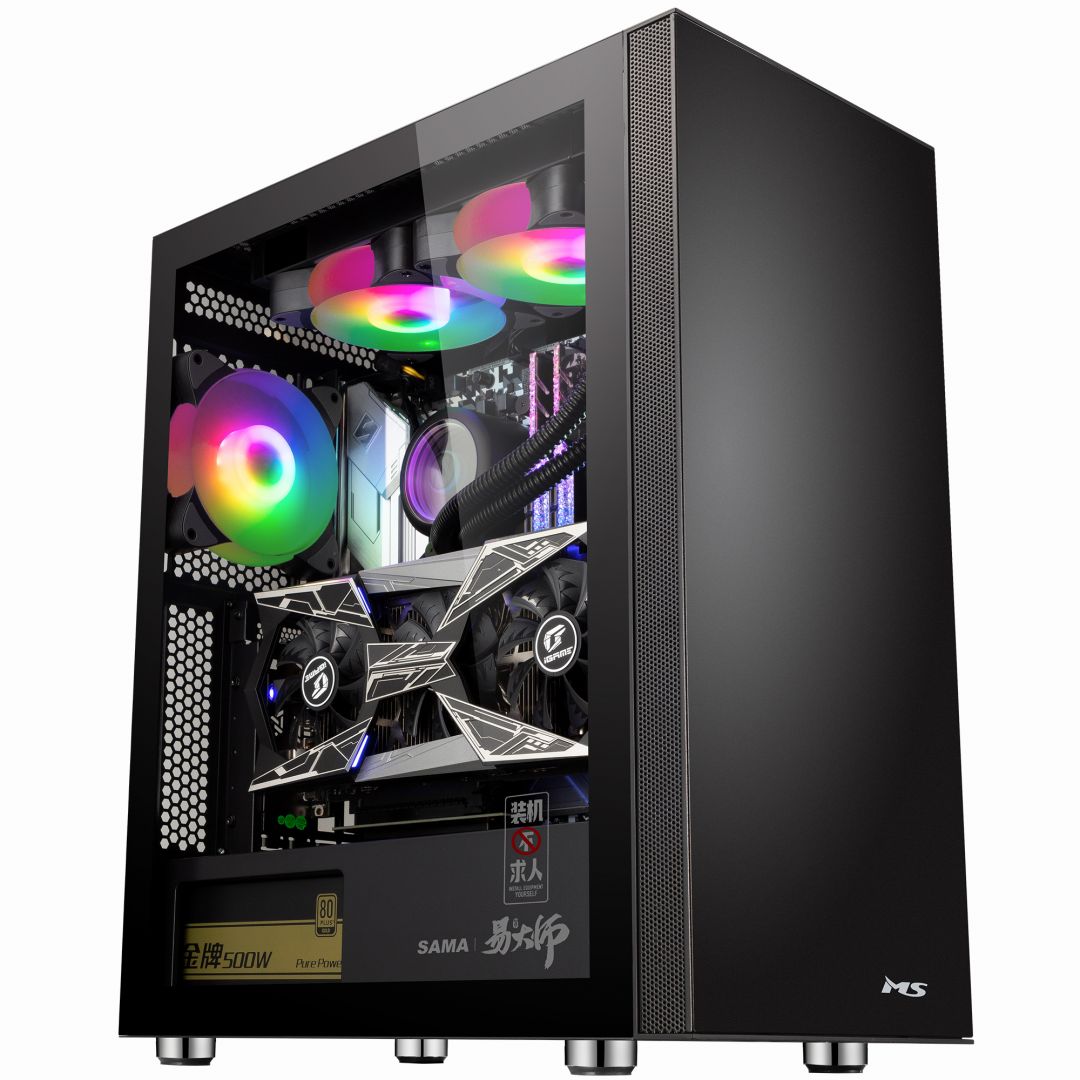 Ház MS Armor V500 Gaming Tempered Glass Window Black