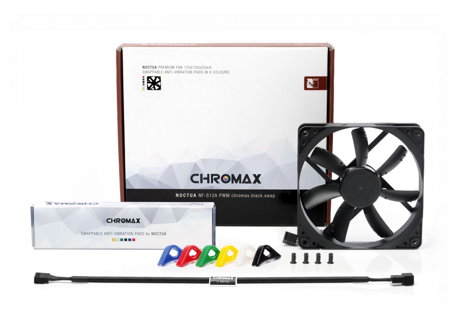 Ventilátorok, Hűtők, Előlapi panelek Noctua NF-S12A PWM chromax.black.swap