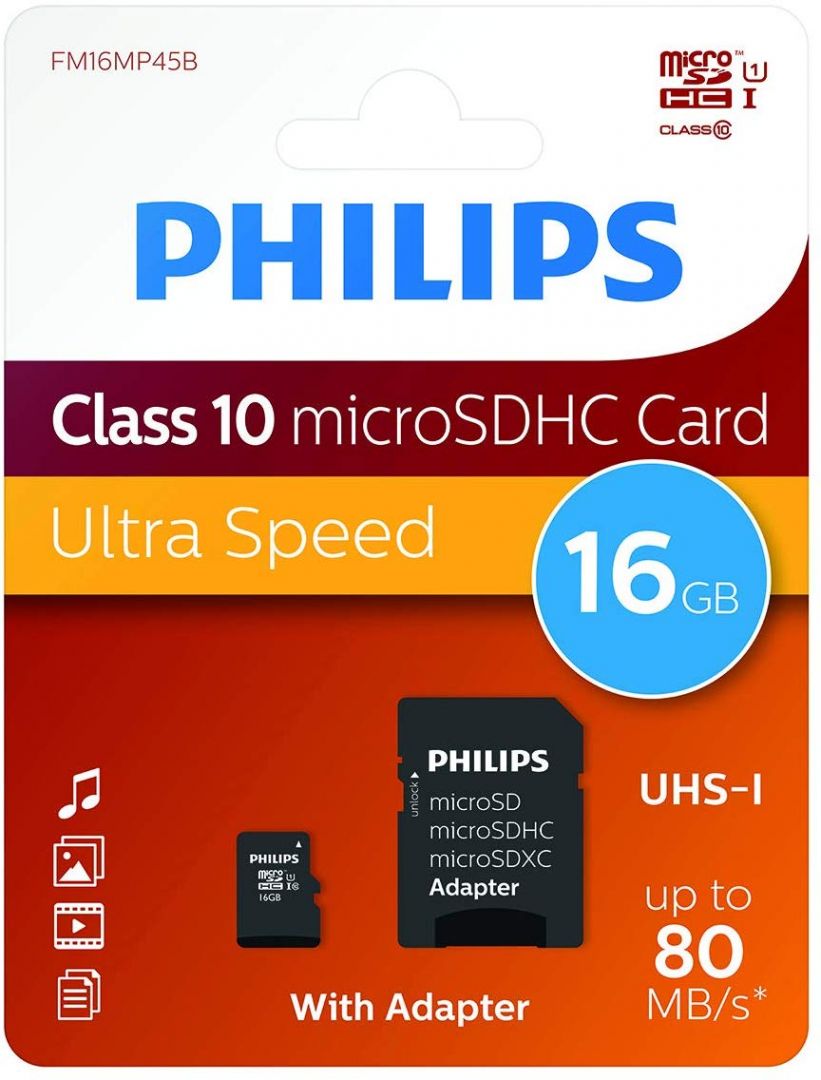 Memóriakártya Philips 16GB microSDHC Class10 UHS-I U1 + adapterrel Memóriakártya Philips 16GB microSDHC Class10 UHS-I U1 + adapterrel