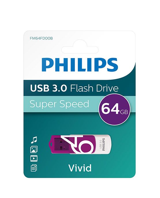 USB Flash RAM Philips 64GB Vivid White/Purple