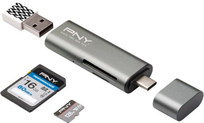 Kártyaolvasó PNY Type-C Card Reader / USB Adapter Silver