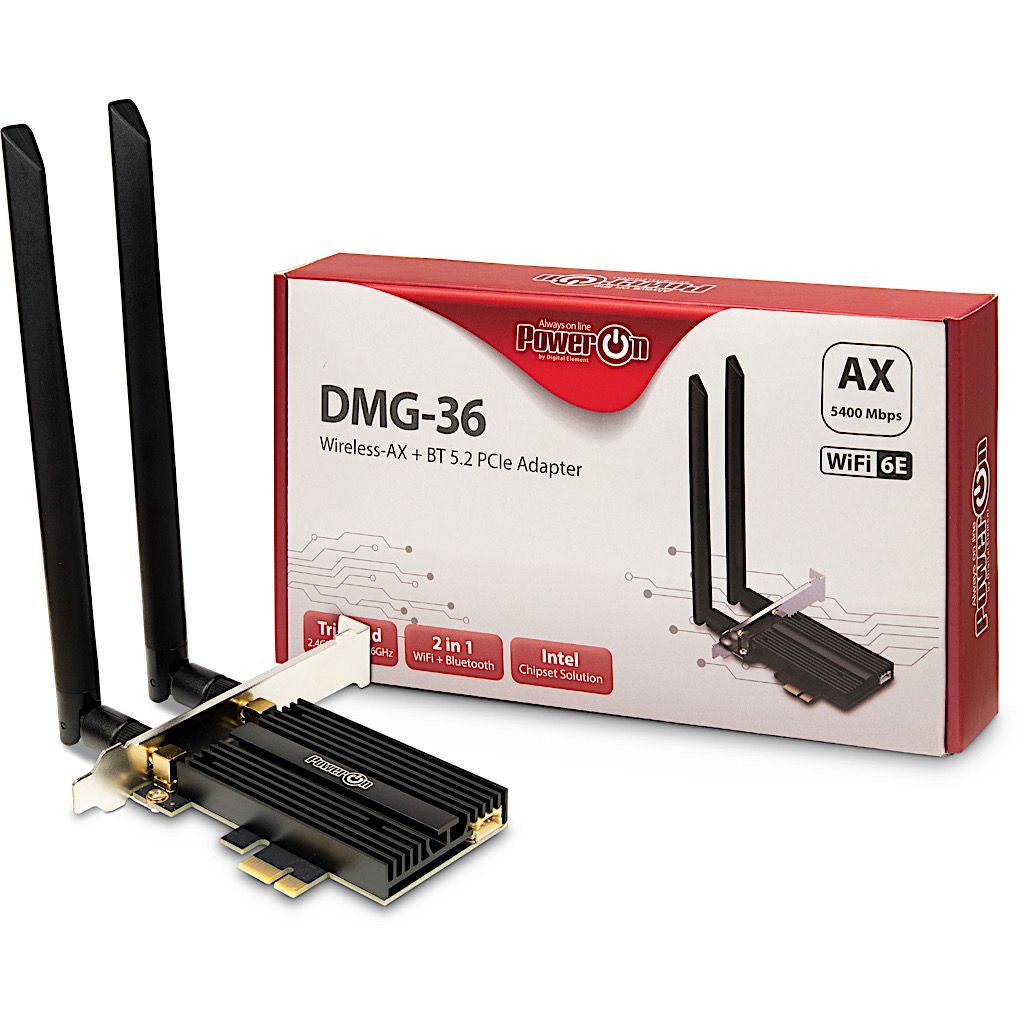 Hálókártya PowerON DMG-36 Wi-Fi 6 + BT5.2 PCIe Adapter