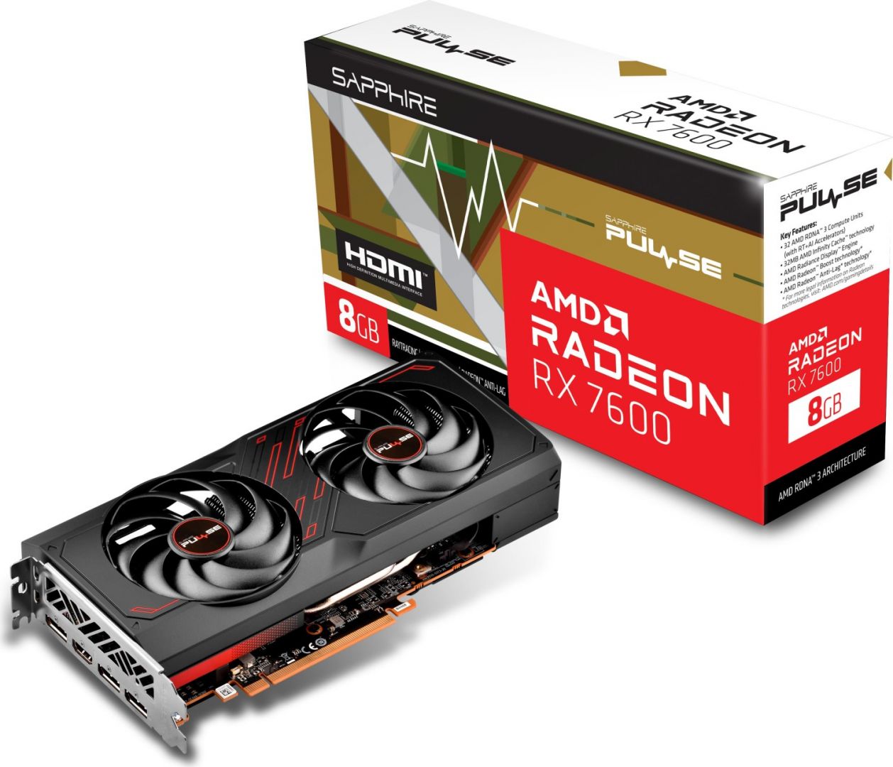 Videókártya Sapphire Radeon RX7600 8GB Pulse Gaming OC