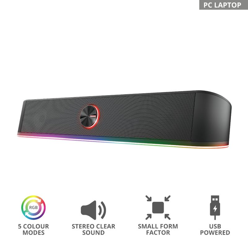 Hangszóró Trust GXT 619 Thorne RGB Illuminated Soundbar Black