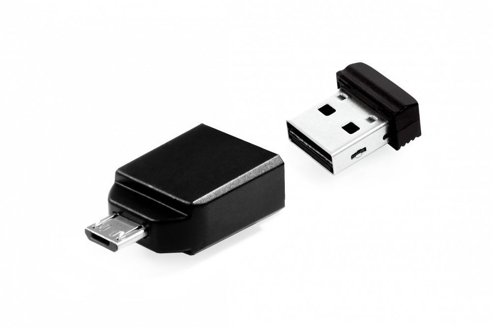 USB Flash RAM Verbatim 16GB NANO USB Drive with Micro USB (OTG) Adapter Black