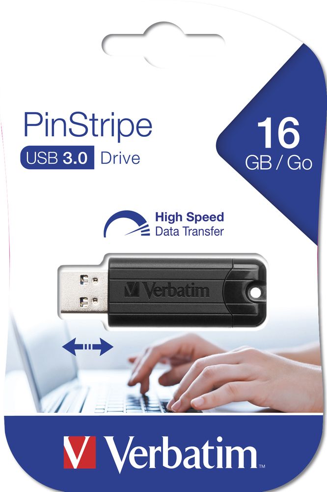 USB Flash RAM Verbatim 16GB Pinstripe USB3.0 Black