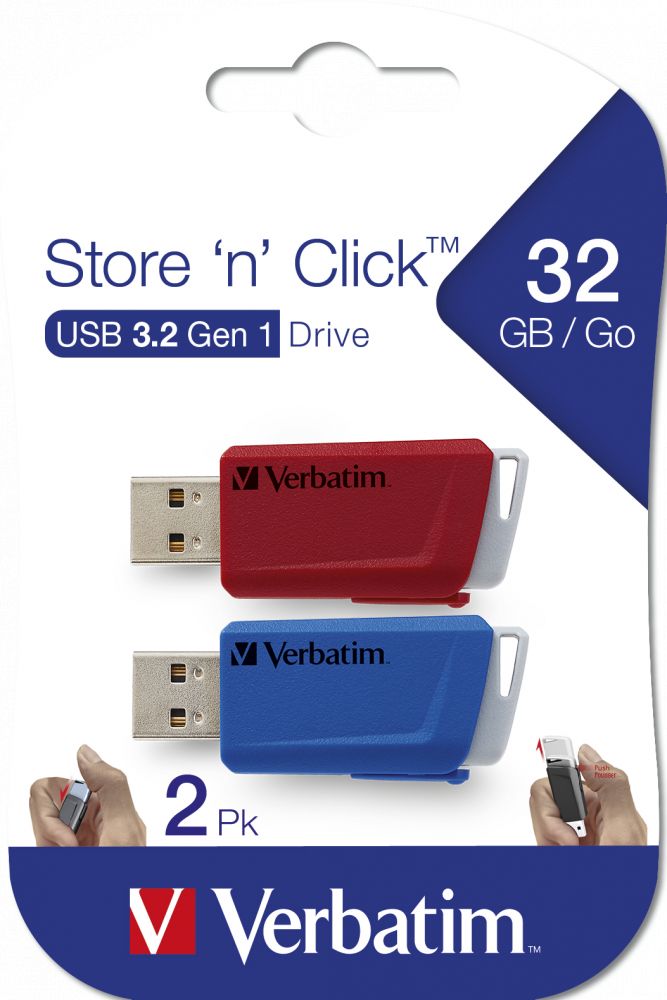 USB Flash RAM Verbatim 32GB Store n Click USB 3.2 Blue/Red (2pack)