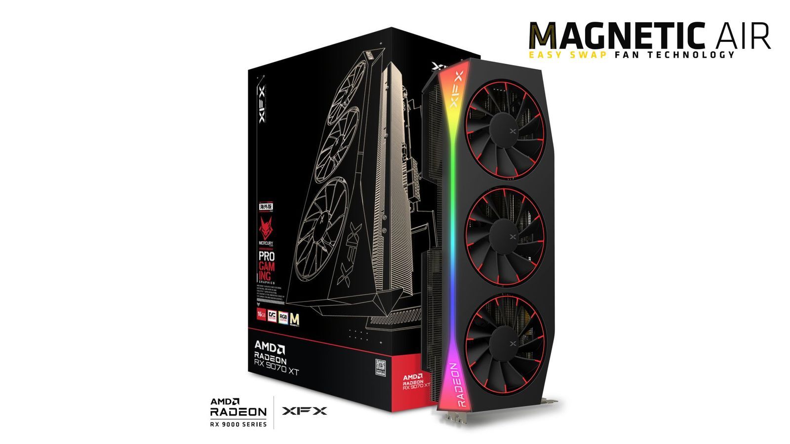 Videókártya XFX RX9070 XT 16GB DDR6 Mercury Magnetic Air Gaming RGB OC