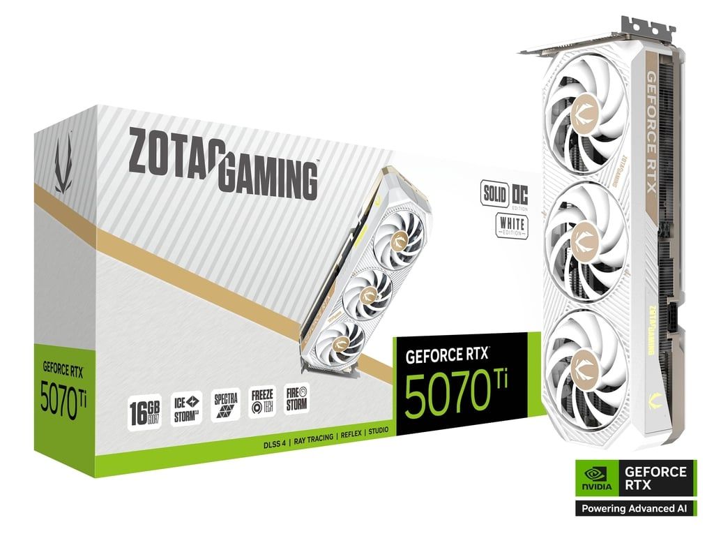 Videókártya Zotac GeForce RTX5070 TI 16GB GDDR7 Solid Core OC White Edition