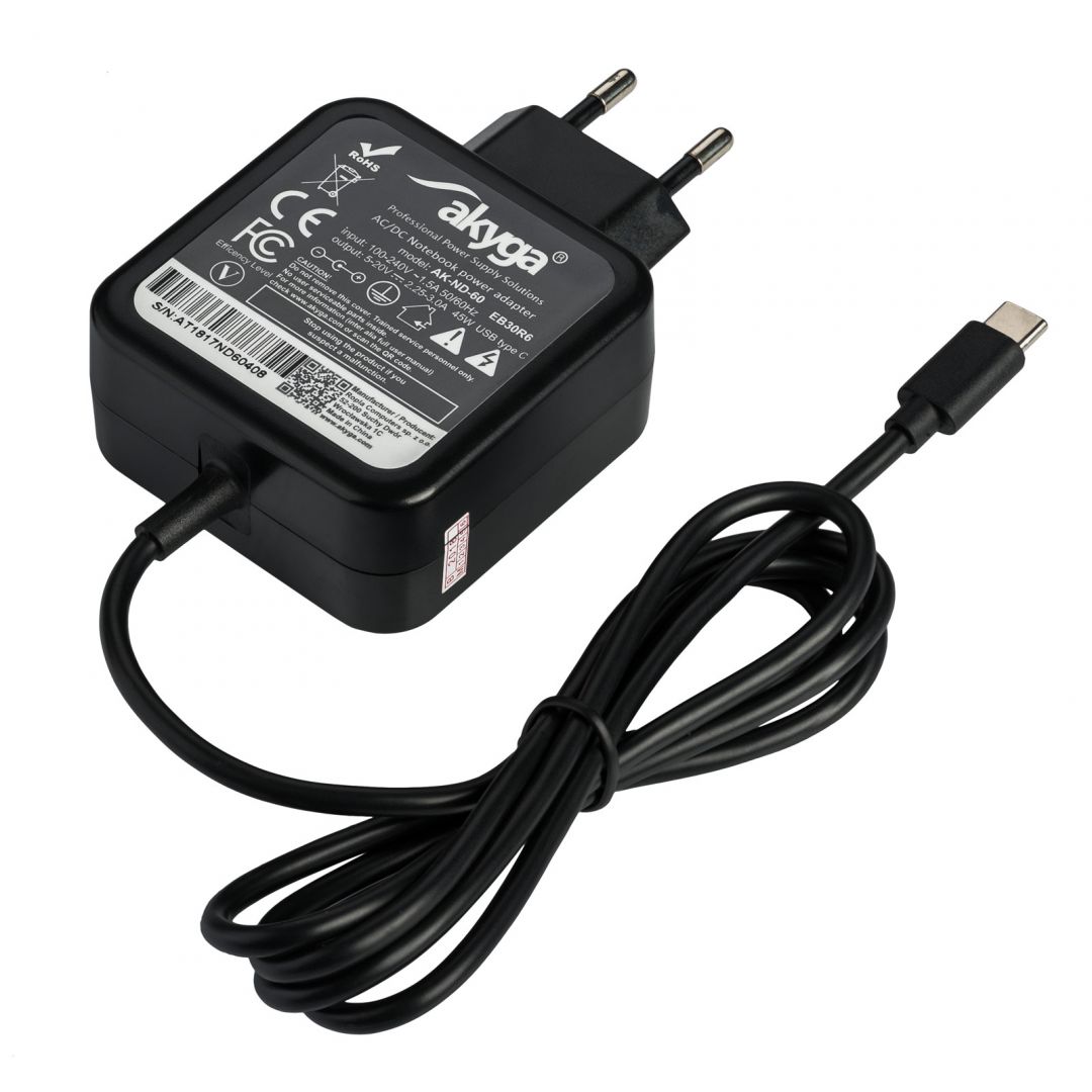Notebook kiegészítő Akyga AK-ND-60 USB Type-C Power Supply 20V/2.25-3A 45W Notebook kiegészítő Akyga AK-ND-60 USB Type-C Power Supply 20V/2.25-3A 45W
