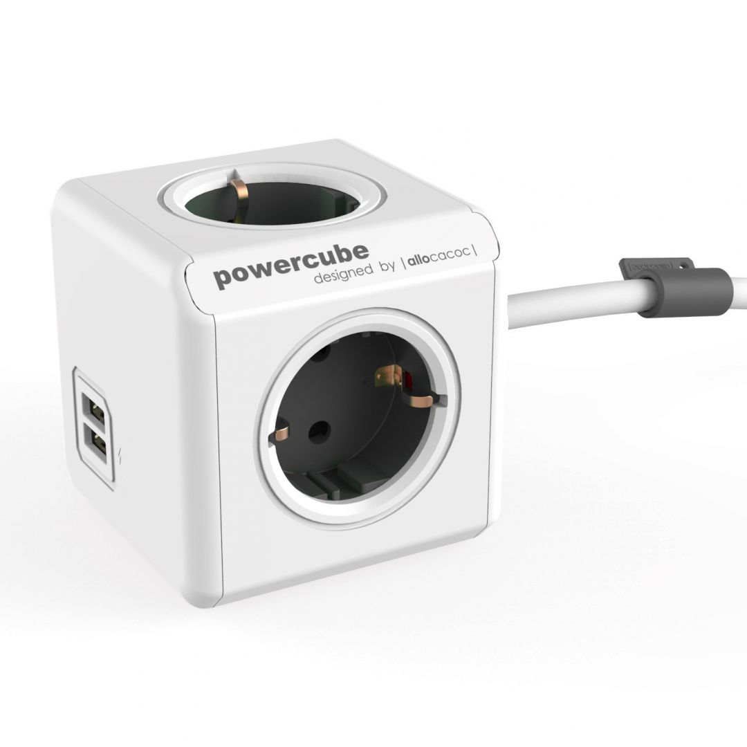 Elosztó Allocacoc PowerCube Extended with USB 3m White/Grey Elosztó Allocacoc PowerCube Extended with USB 3m White/Grey