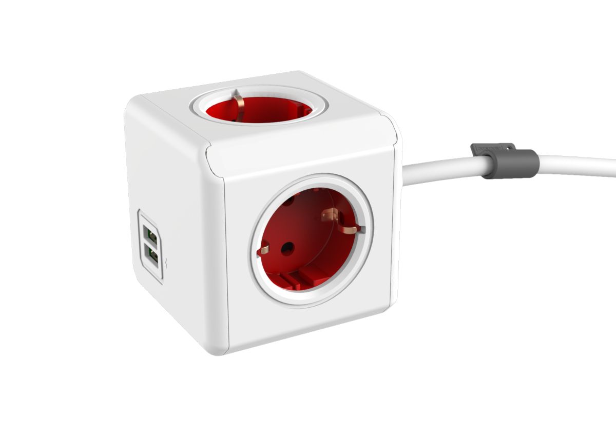 Elosztó Allocacoc PowerCube Extended USB Hálózati Elosztó 4DIN 1,5m Boston Red Elosztó Allocacoc PowerCube Extended USB Hálózati Elosztó 4DIN 1,5m Boston Red