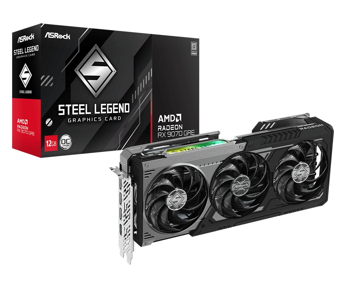 Videókártya ASRock Radeon RX9070 GRE Steel Legend Dark 12GB OC Videókártya ASRock Radeon RX9070 GRE Steel Legend Dark 12GB OC