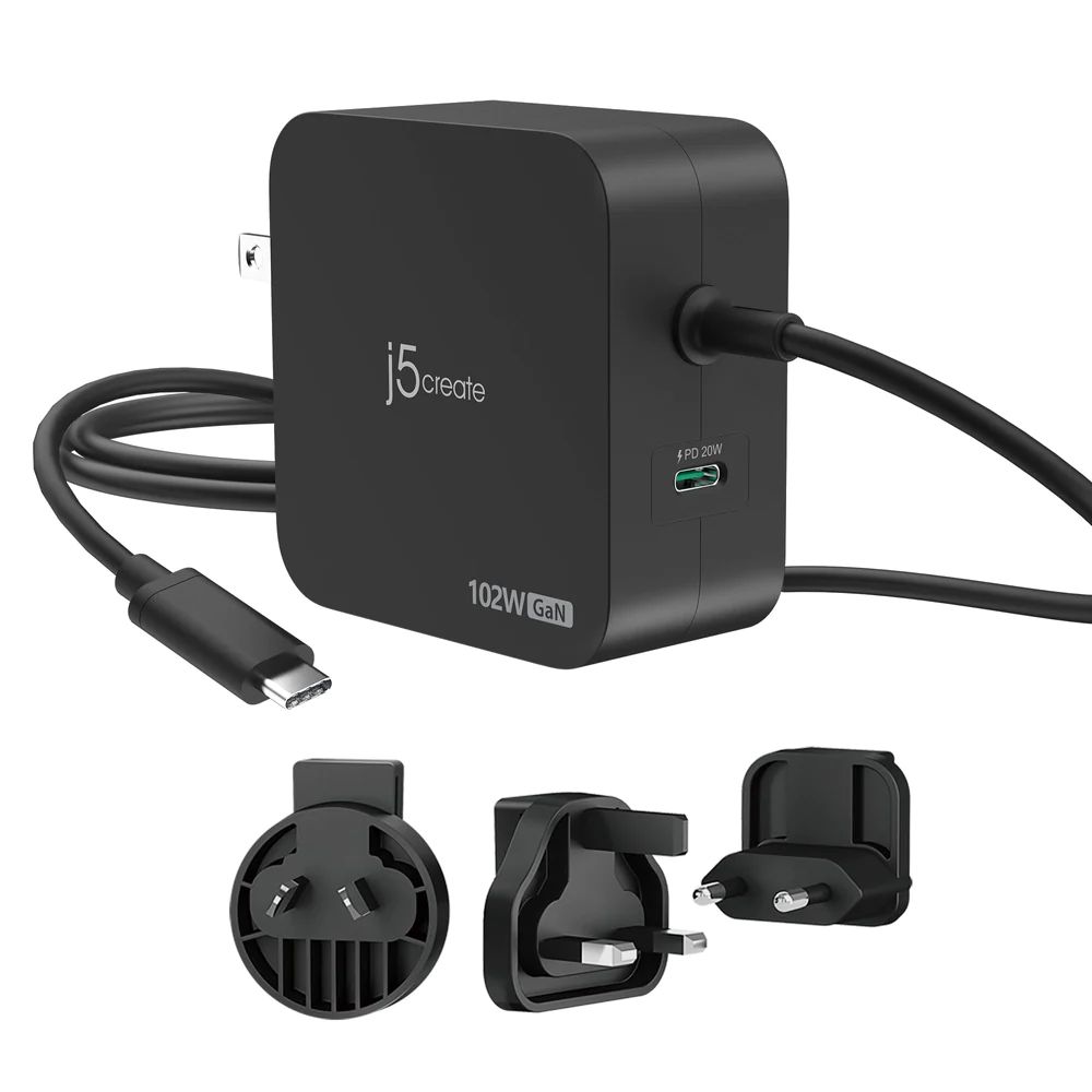 Notebook kiegészítő j5create JUP25102V 102W GaN PD USB-C 2-Port Charger with Changeable AC Plugs Notebook kiegészítő j5create JUP25102V 102W GaN PD USB-C 2-Port Charger with Changeable AC Plugs
