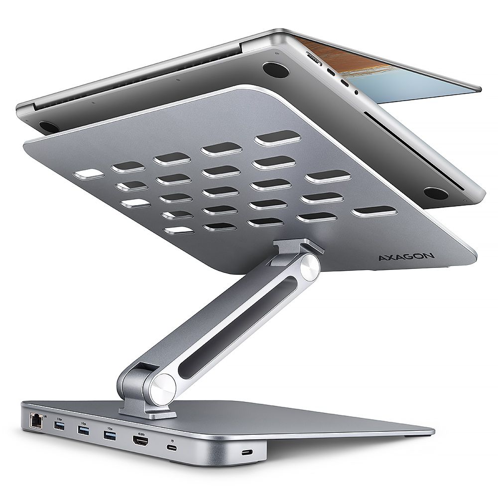 Notebook kiegészítő AXAGON HMC-STND USB-C 5Gbps Aluminium Stand HUB 7in1 Silver Notebook kiegészítő AXAGON HMC-STND USB-C 5Gbps Aluminium Stand HUB 7in1 Silver