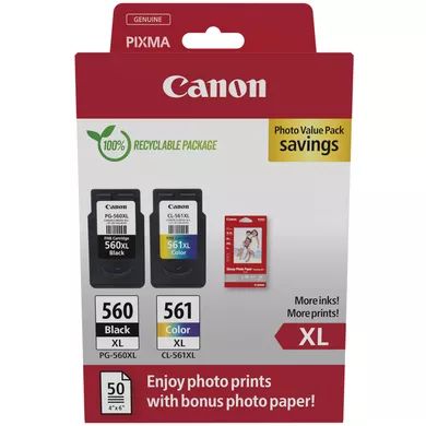 Canon PG-560 XL + CL-561 XL Multipack tintapatron + Photo Paper Value Pack Canon PG-560 XL + CL-561 XL Multipack tintapatron + Photo Paper Value Pack