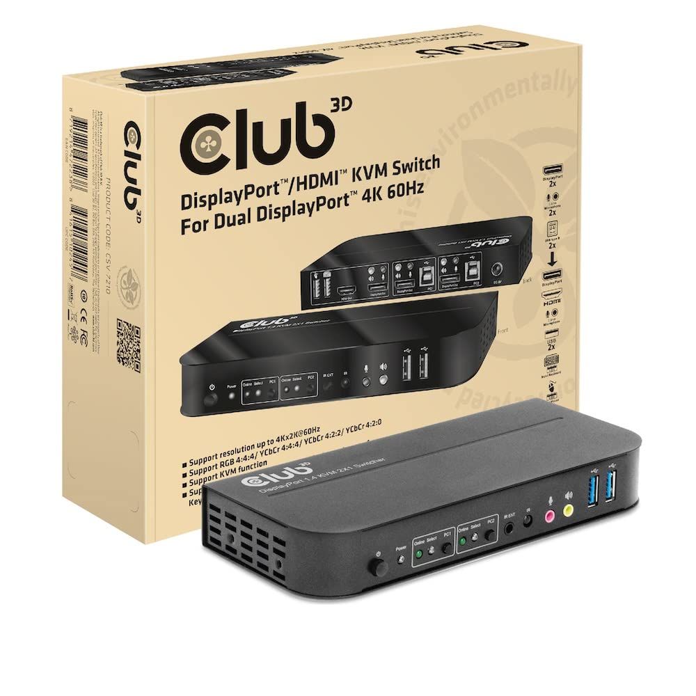 Switch Club3D CSV-7210 DisplayPort/HDMI KVM Switch For Dual DisplayPort 4K 60Hz Black Switch Club3D CSV-7210 DisplayPort/HDMI KVM Switch For Dual DisplayPort 4K 60Hz Black