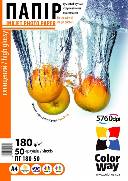 Fotópapír ColorWay PG180050A4 180g A4 50db Fényes Fotópapír Fotópapír ColorWay PG180050A4 180g A4 50db Fényes Fotópapír