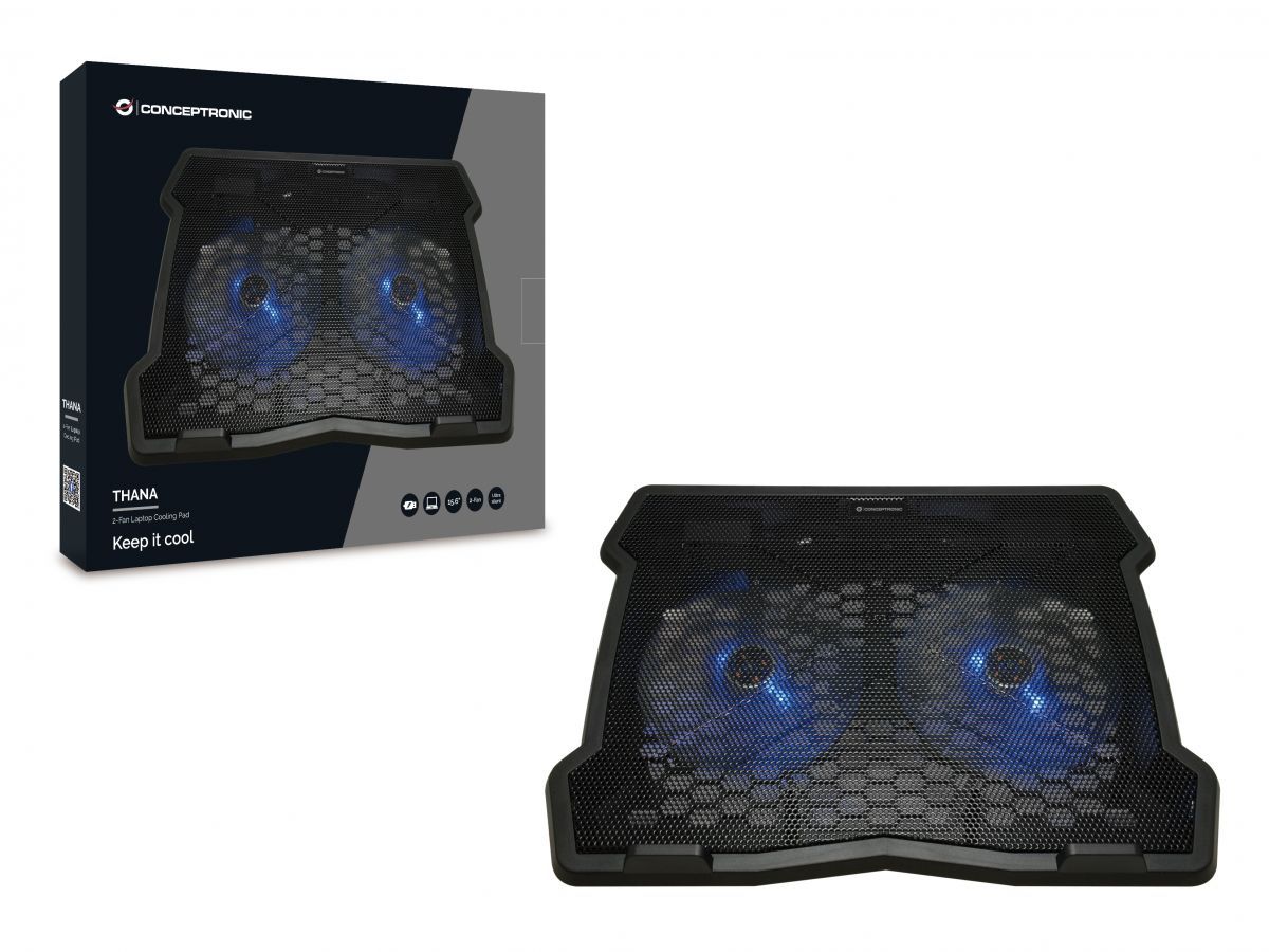 Notebook kiegészítő Conceptronic  THANA06B 2-Fan Laptop Cooling Pad Black