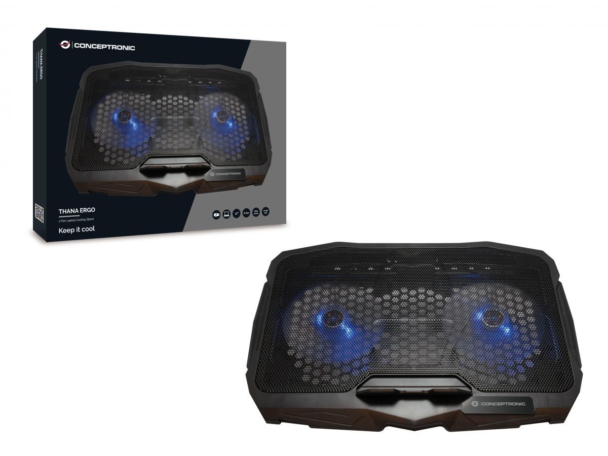 Notebook kiegészítő Conceptronic  THANA07B ERGO 2-Fan Laptop Cooling Pad Black