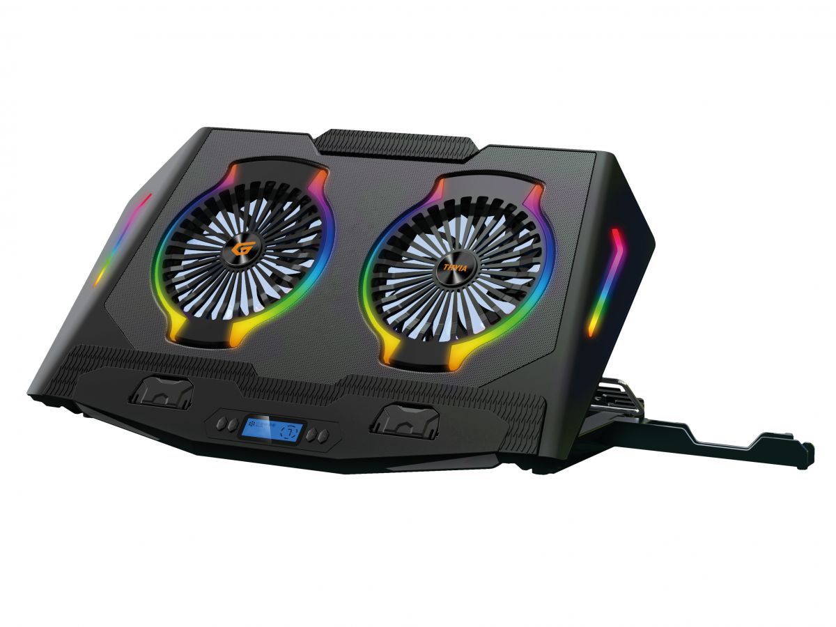 Notebook kiegészítő Conceptronic THYIA02B ERGO RGB 2-Fan Gaming Laptop Cooling Pad with Mobile Holder Black Notebook kiegészítő Conceptronic THYIA02B ERGO RGB 2-Fan Gaming Laptop Cooling Pad with Mobile Holder Black